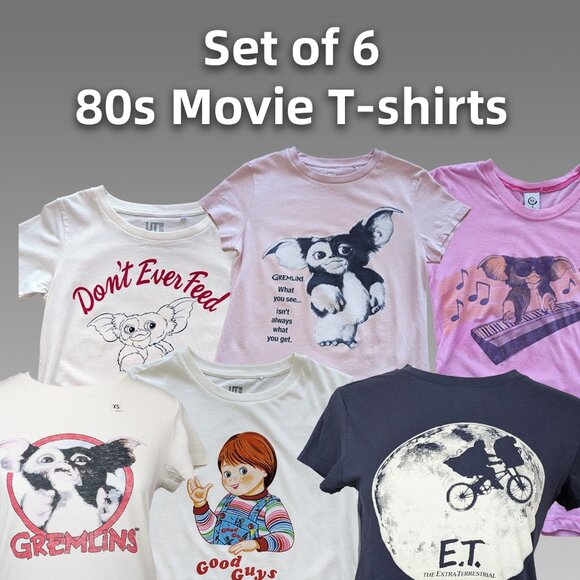 🎬 Set of 6 Vintage-Inspired 80s Movie T-Shirts – Size XS/S (similar fit) - Picture 1 of 11